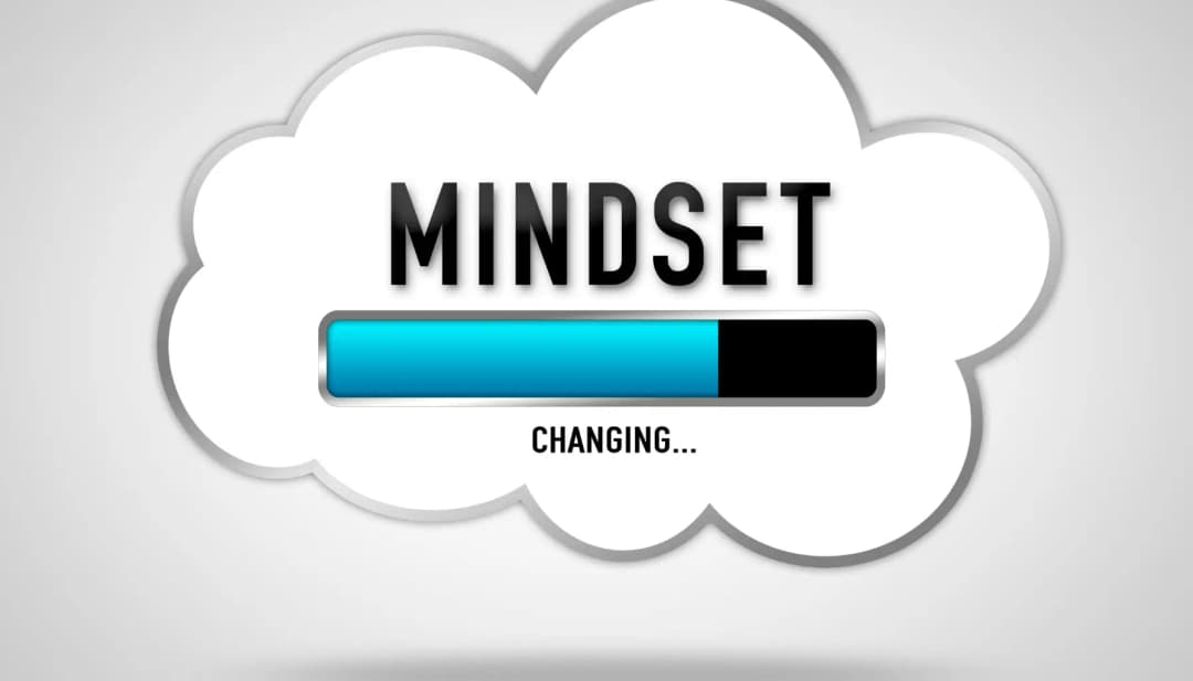 Gezeichnete Wolke mit „Mindset“ und Ladebalken „Changing…“
